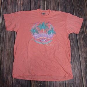 Oneita T-Shirt Mens XL Pink Vintage Playa del Rey Palm Tree Graphic USA Made‎